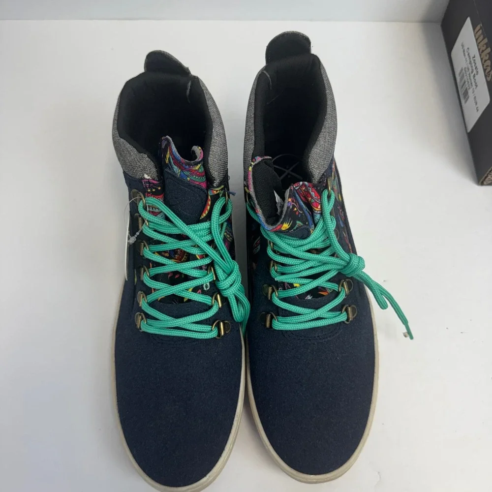 Inkkas Zocalo Camping Boot Mens 11‎ Navy Blue Canvas Bird Print SS210522 New